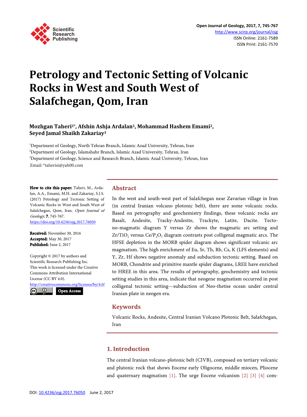 Petrology and Tectonic Setting of Volcanic Rocks in West and South West of Salafchegan, Qom, Iran