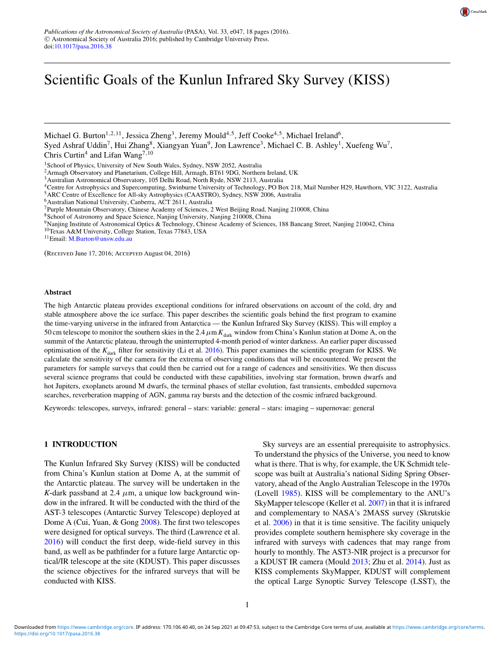 Scientific Goals of the Kunlun Infrared Sky Survey (KISS)