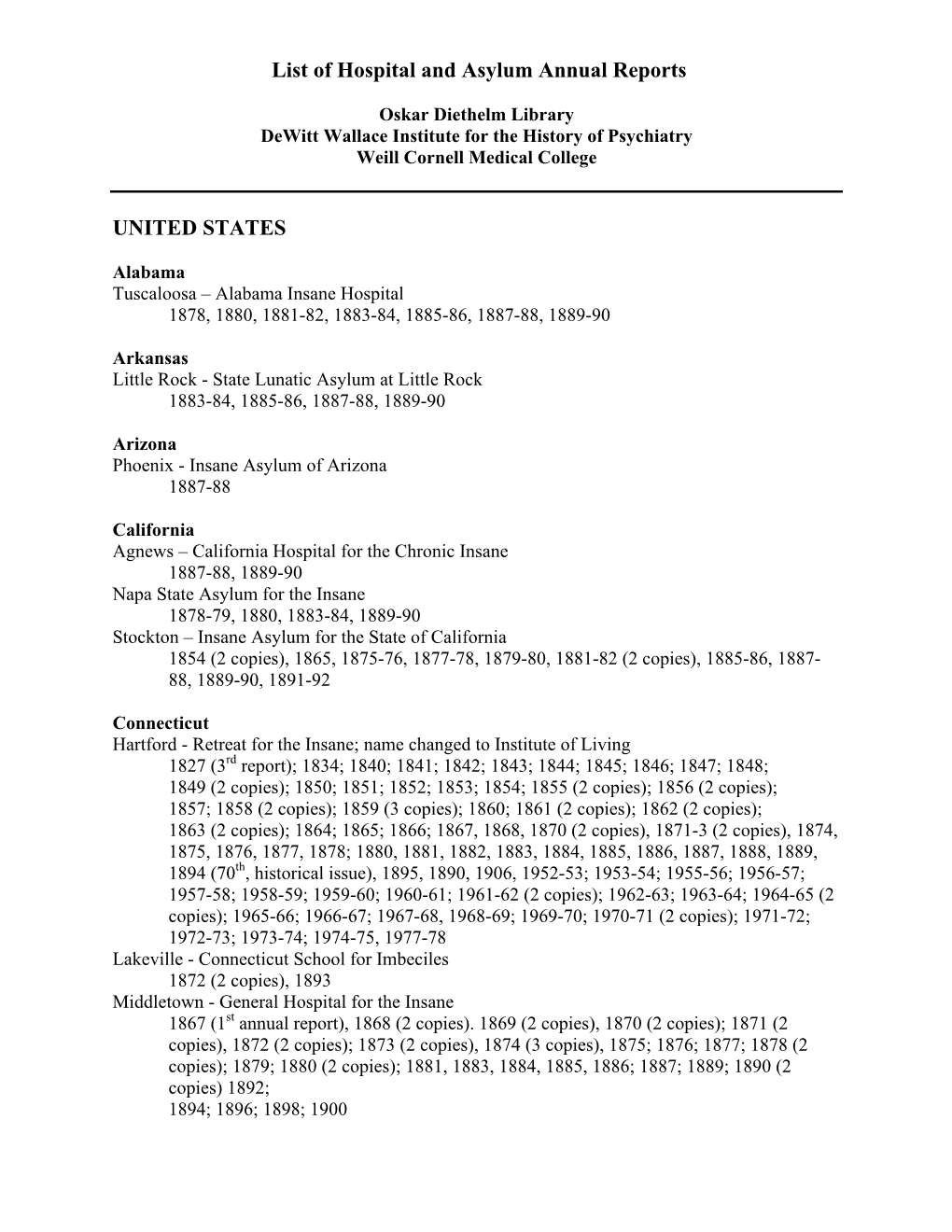 Hospital and Asylum Annual Reports