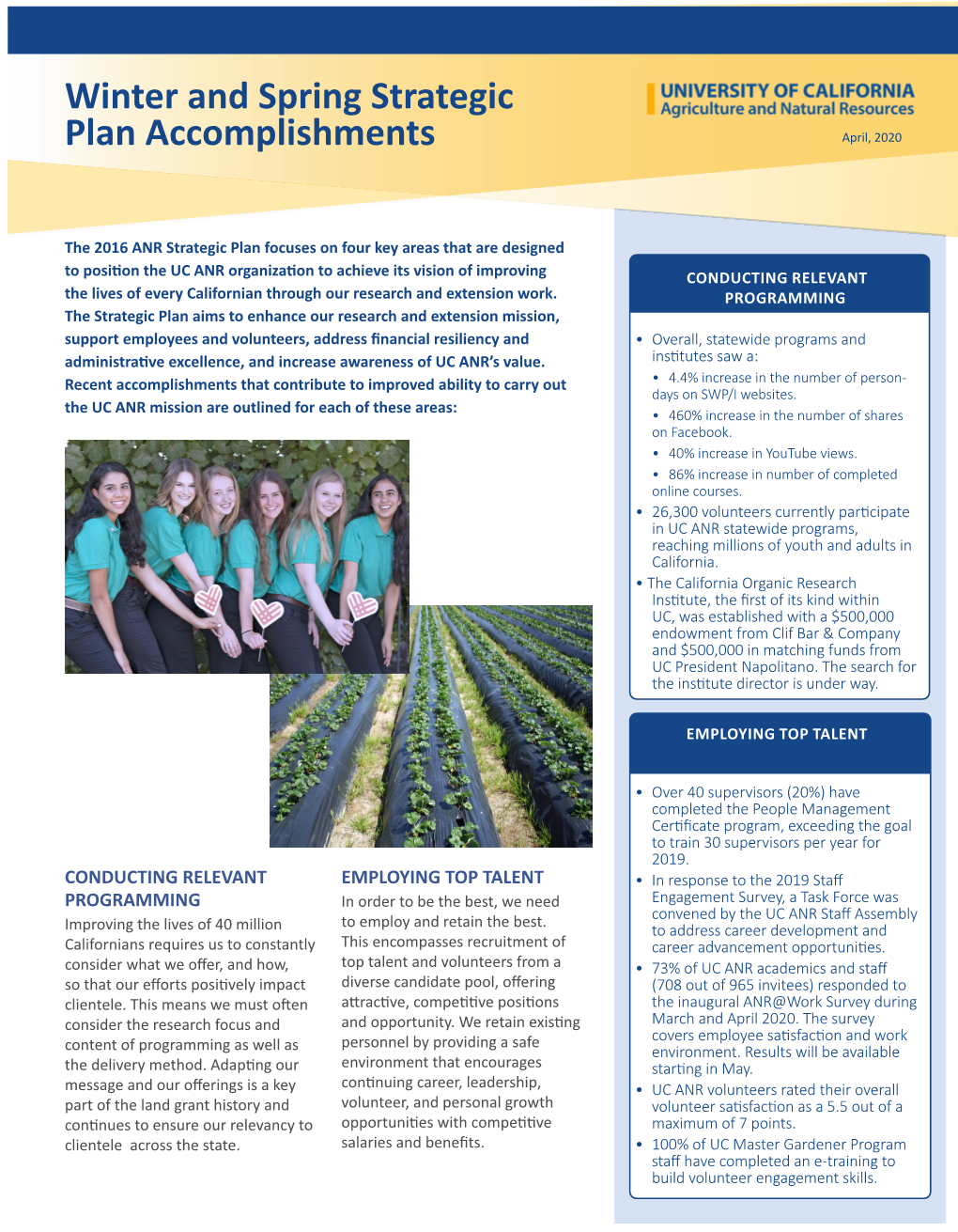 Winter and Spring Strategic Plan Accomplishments April, 2020