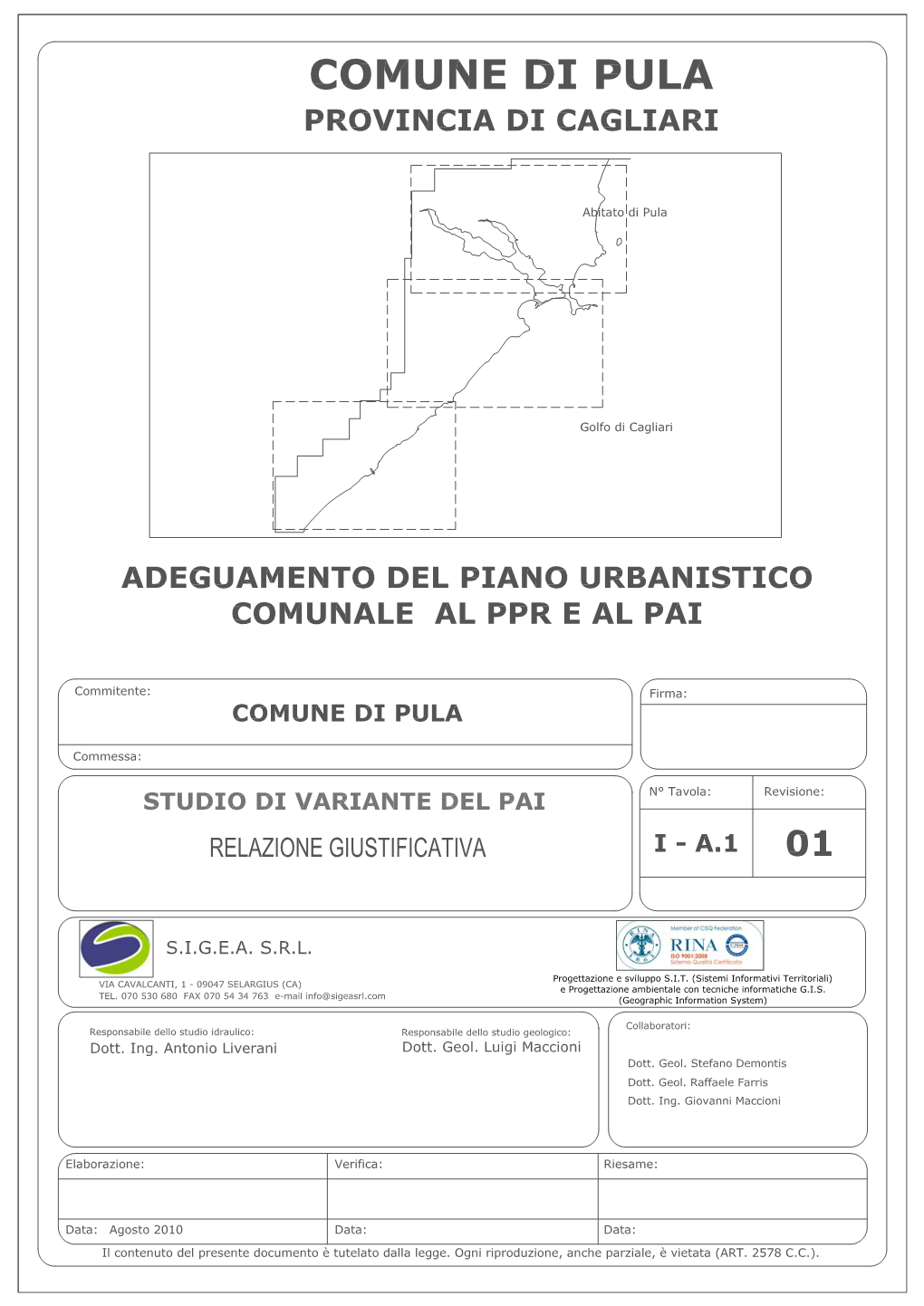 Comune Di Pula – Provincia Di Cagliari Adeguamento Del P.U.C
