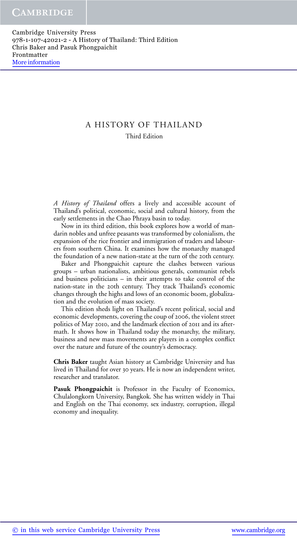 A History of Thailand: Third Edition Chris Baker and Pasuk Phongpaichit Frontmatter More Information