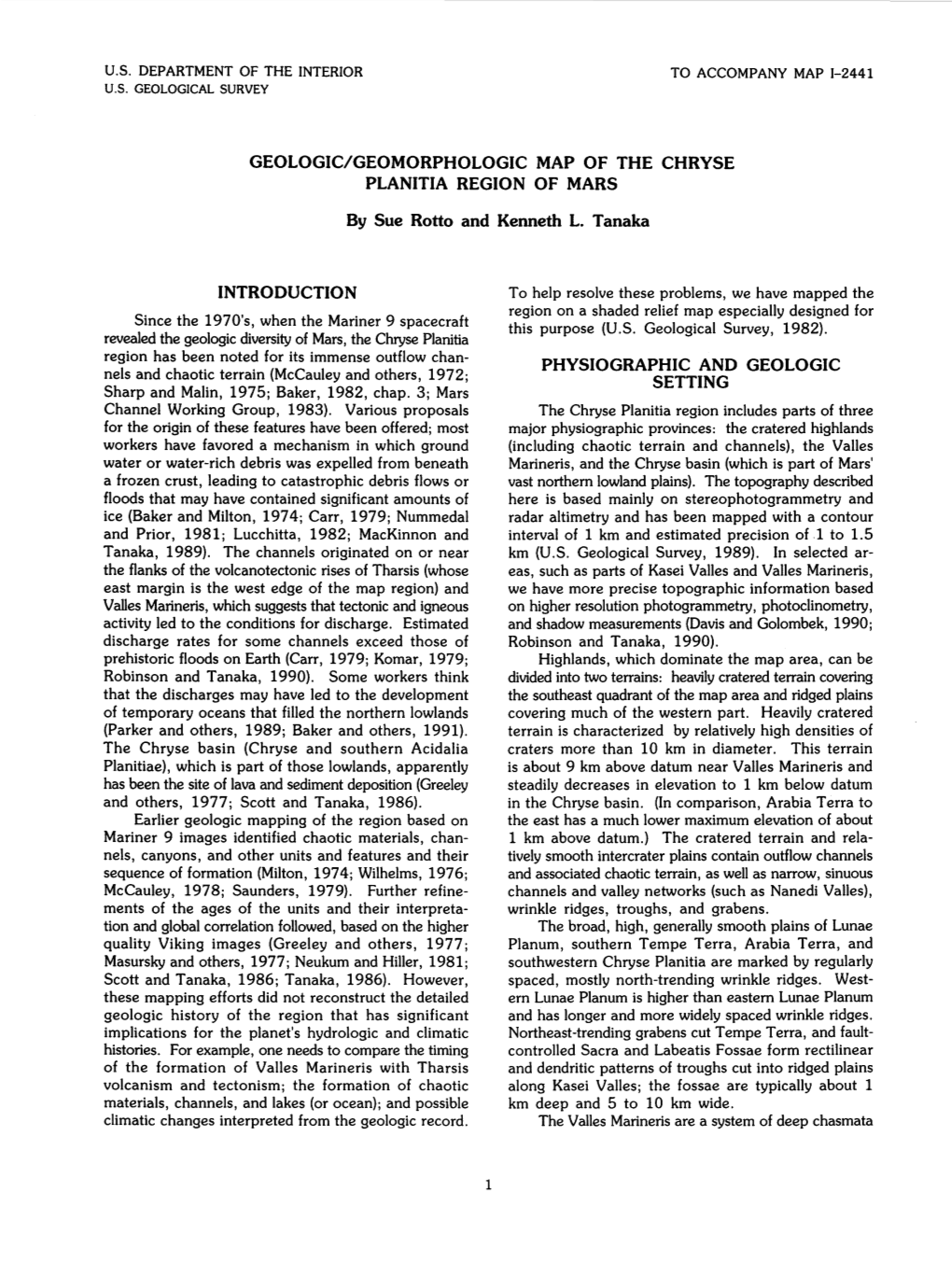 Geologic/Geomorphologic Map of the Chryse Planitia Region of Mars