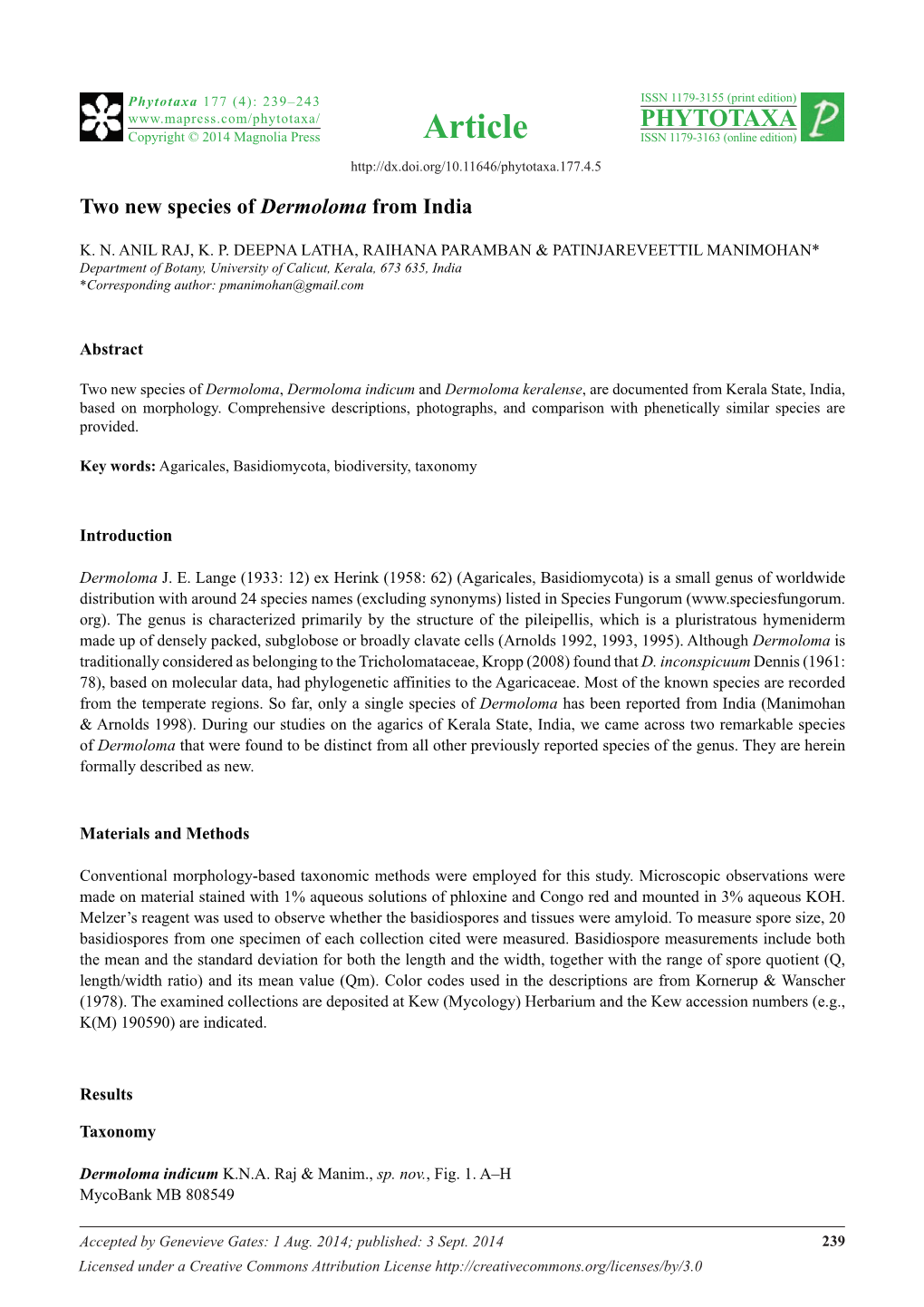 Two New Species of Dermoloma from India