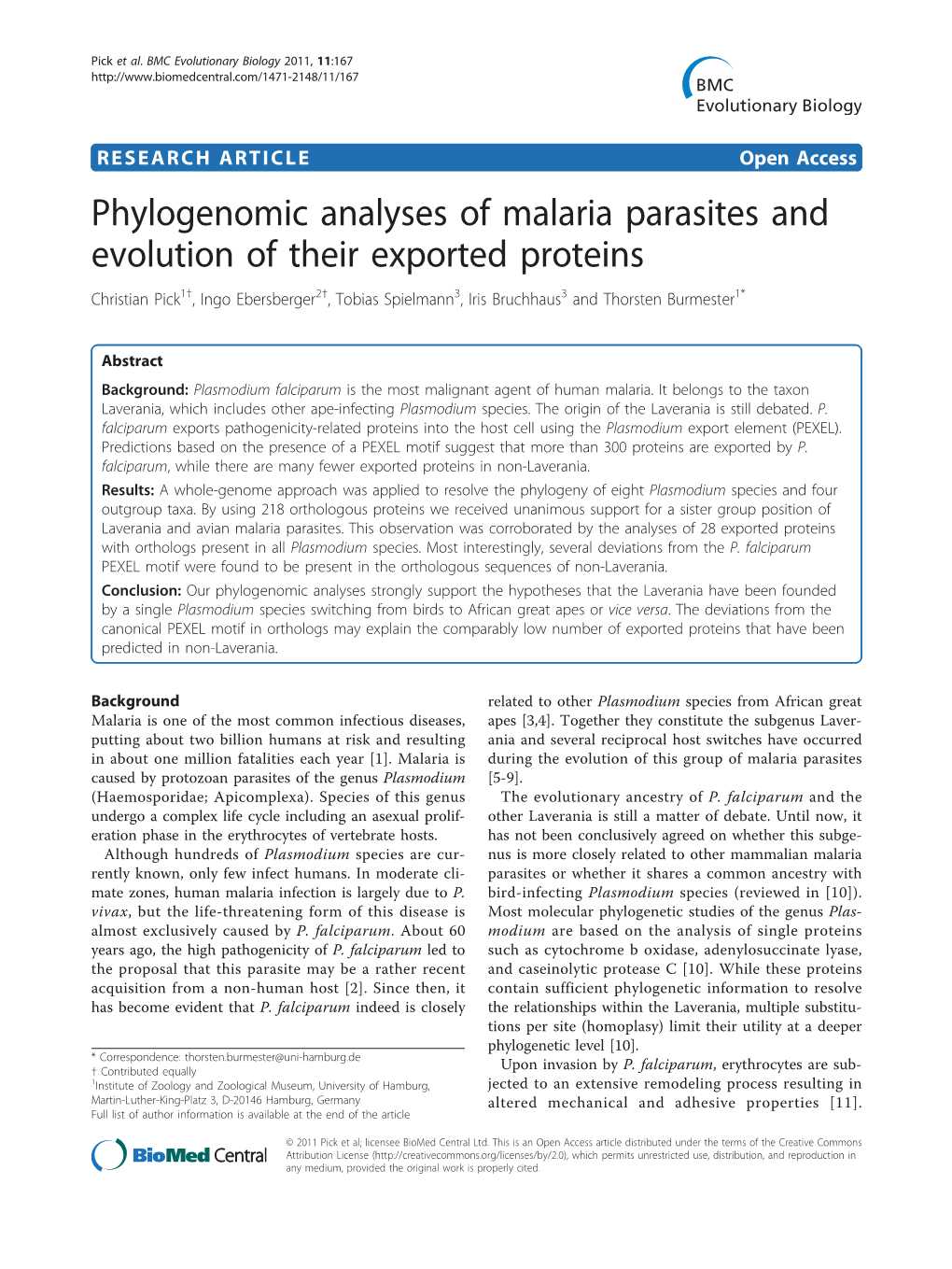 Phylogenomic Analyses of Malaria Parasites and Evolution of Their