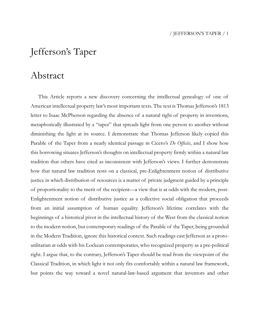 Jefferson's Taper Abstract