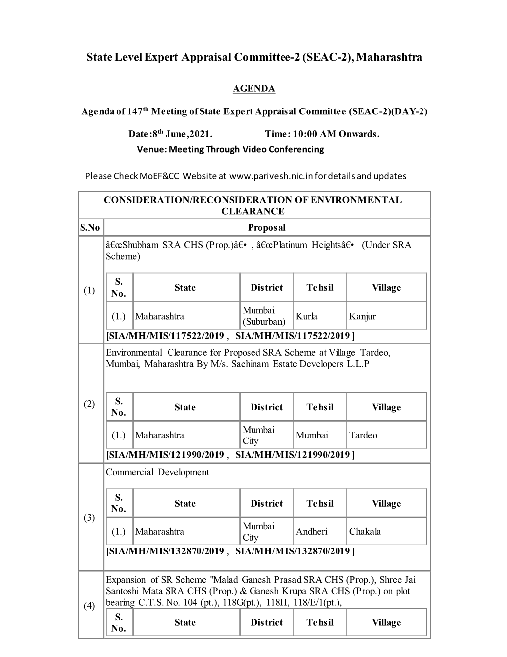 State Level Expert Appraisal Committee-2 (SEAC-2), Maharashtra