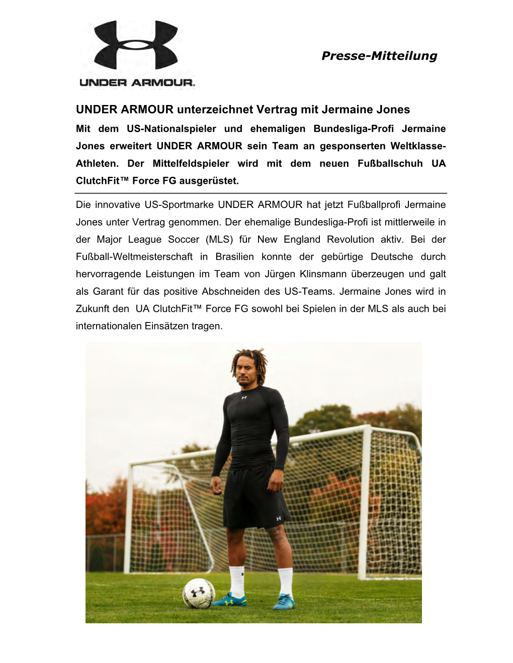 UNDER ARMOUR Unterzeichnet Vertrag Mit Jermaine Jones Presse-Mitteilung