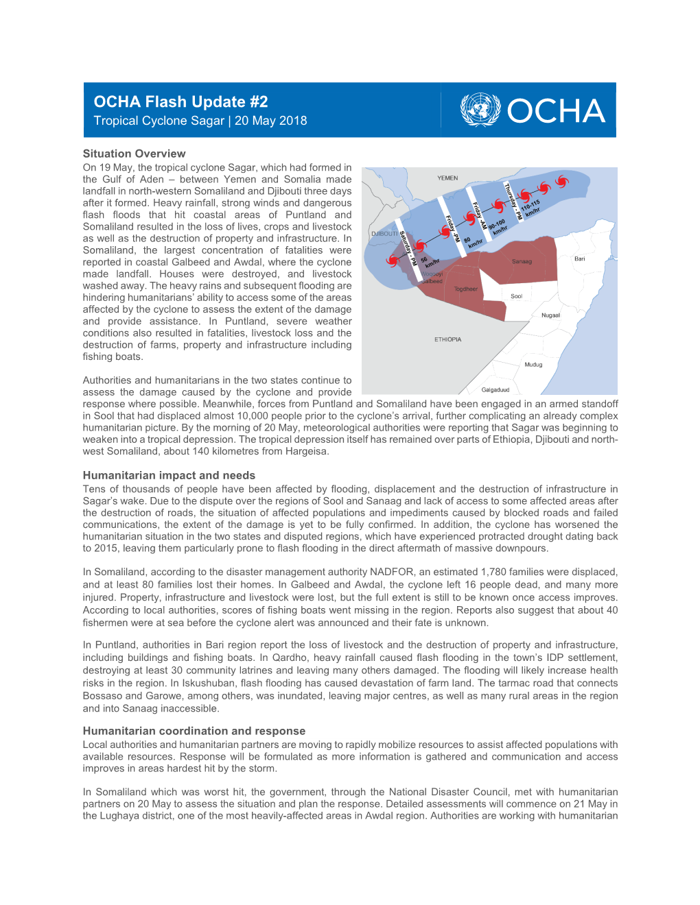 OCHA Flash Update #2 Tropical Cyclone Sagar | 20 May 2018