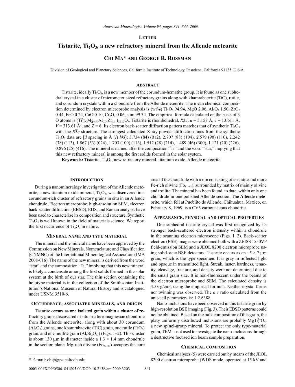 Tistarite, Ti2o3, a New Refractory Mineral from the Allende Meteorite