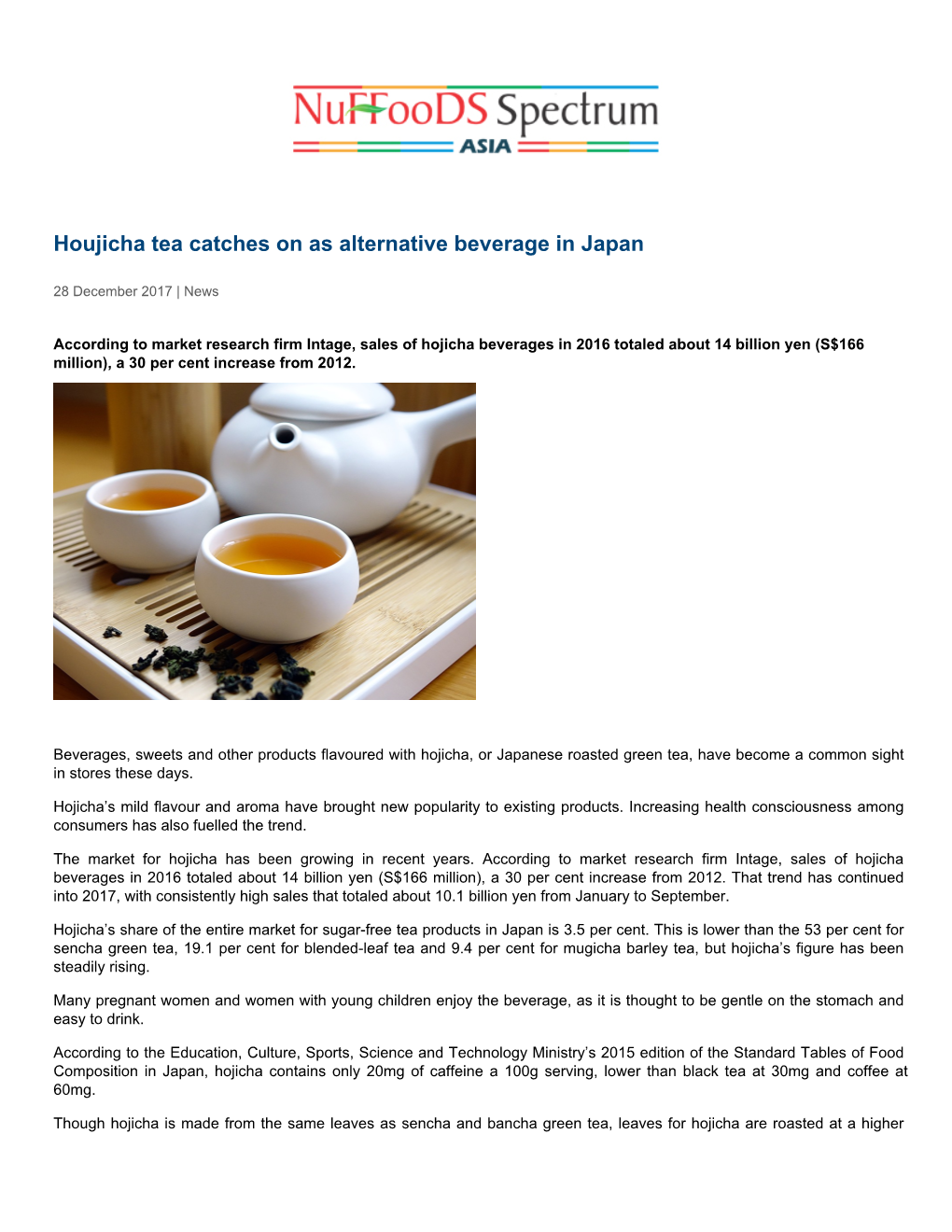 Houjicha Tea Catches on As Alternative Beverage in Japan