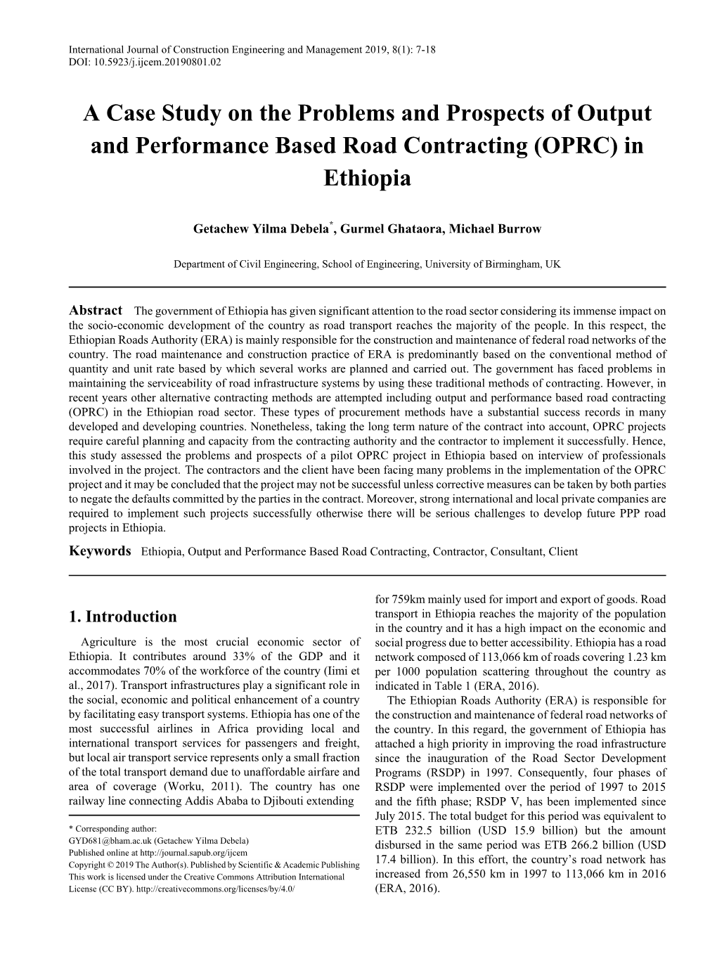 Ethiopia, Output and Performance Based Road Contracting, Contractor, Consultant, Client