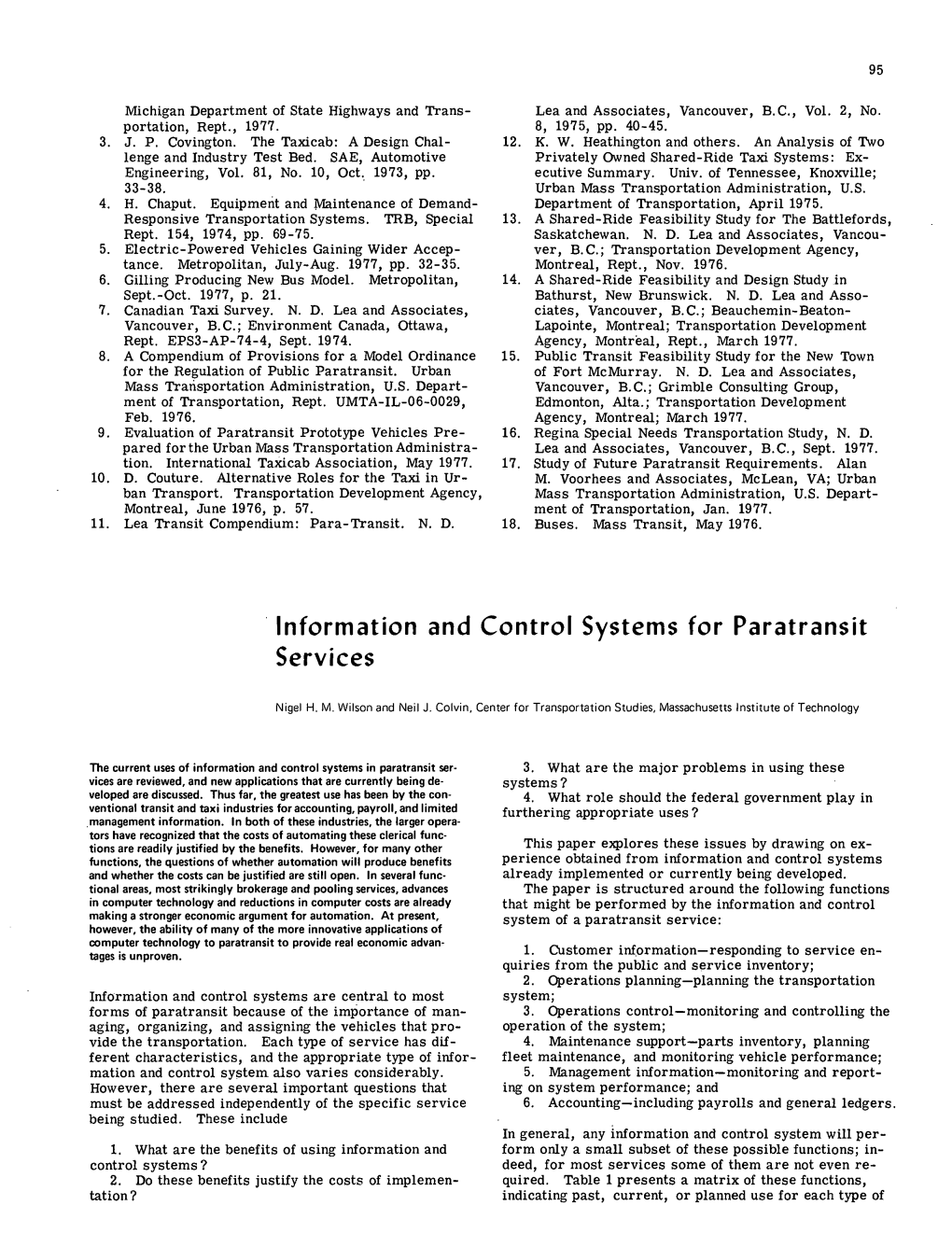 Information and Control Systems for Paratransit Services