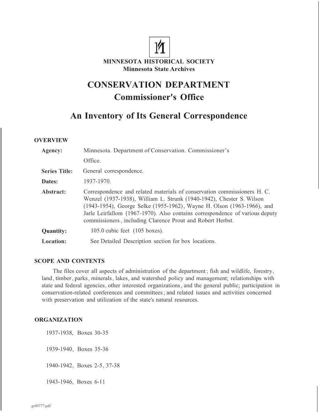 Conservation Department: Commissioner's Office: General Correspondence