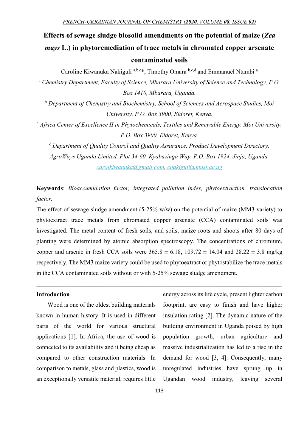 In Phytoremediation of Trace Metals in Chro