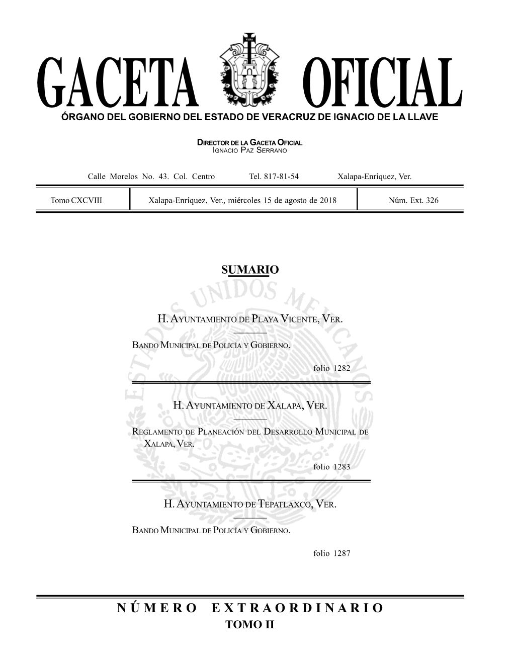 Gaceta Oficial Órgano Del Gobierno Del Estado De Veracruz De Ignacio De La Llave