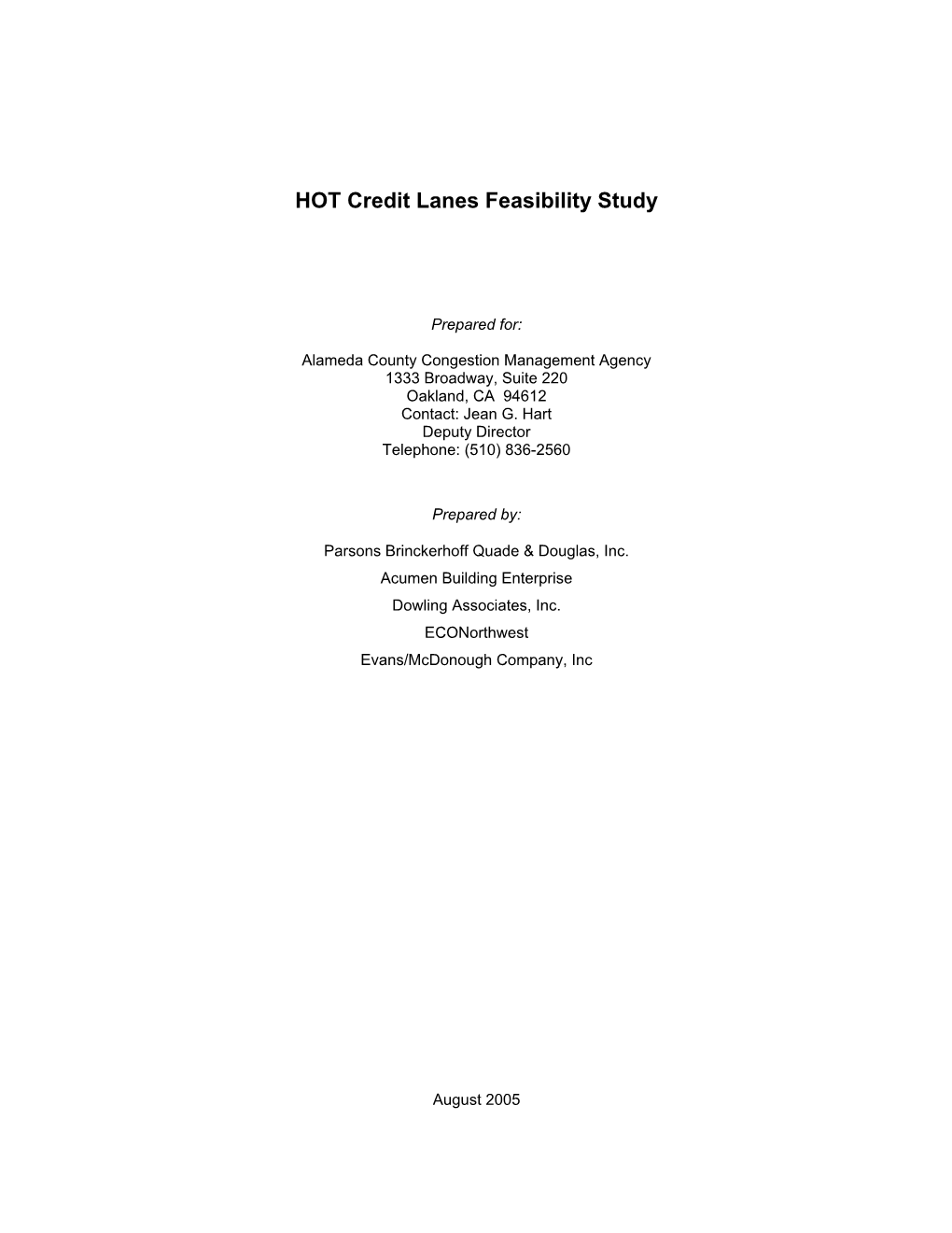 HOT Credit Lanes Feasibility Study