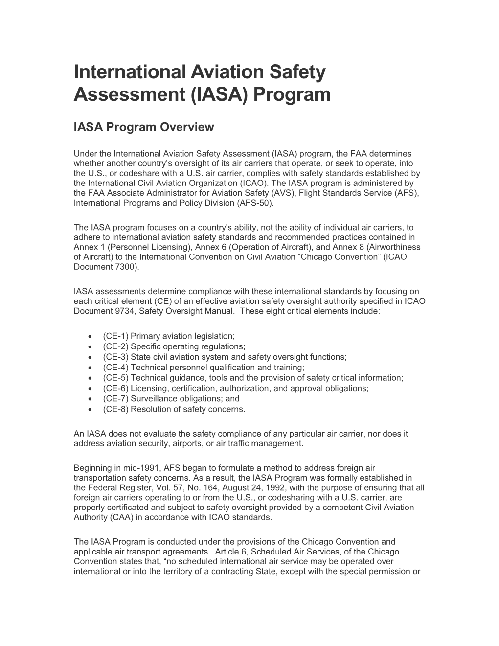 International Aviation Safety Assessment (IASA) Program