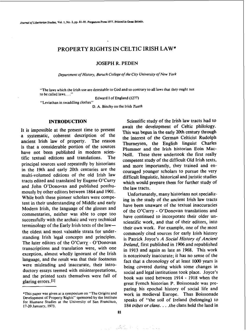 Property Rights in Celtic Irish Law*