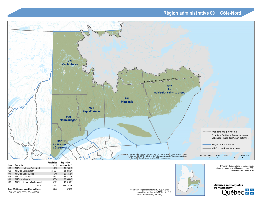 Région Administrative 09 : Côte-Nord