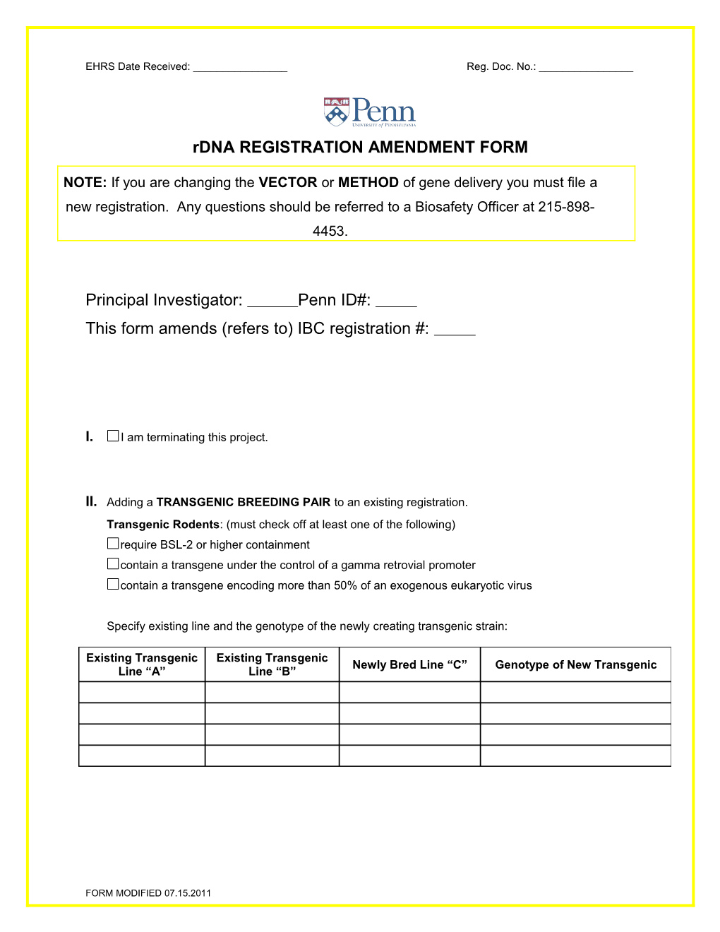 Rdna Registration AMENDMENT FORM