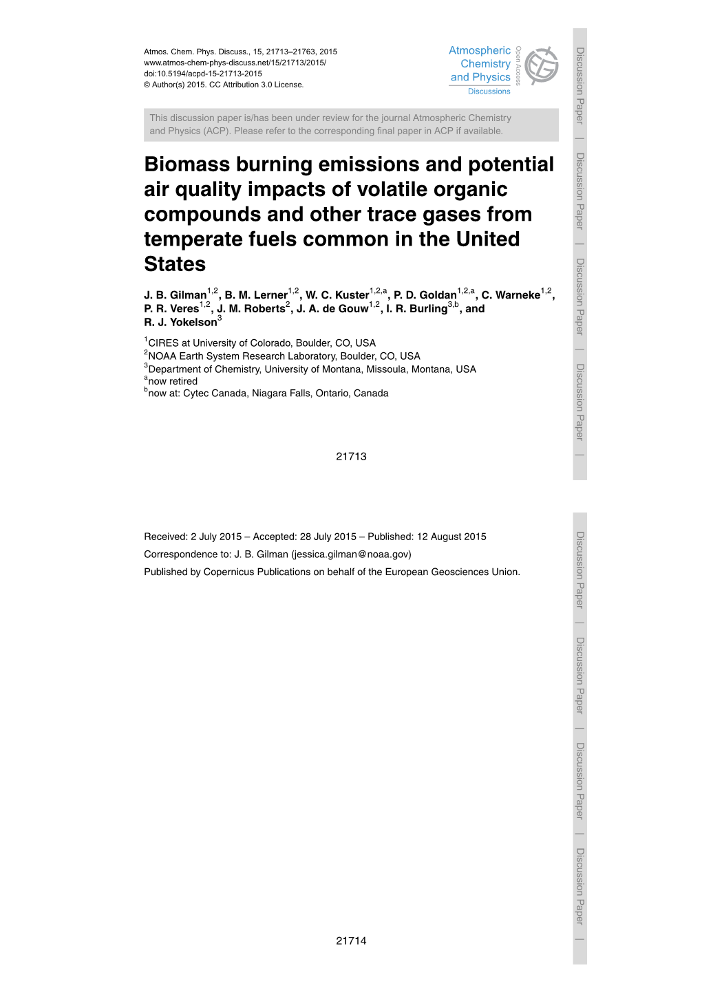 Biomass Burning Emissions and Potential Air Quality Impacts of Volatile Organic Compounds and Other Trace Gases from Temperate F