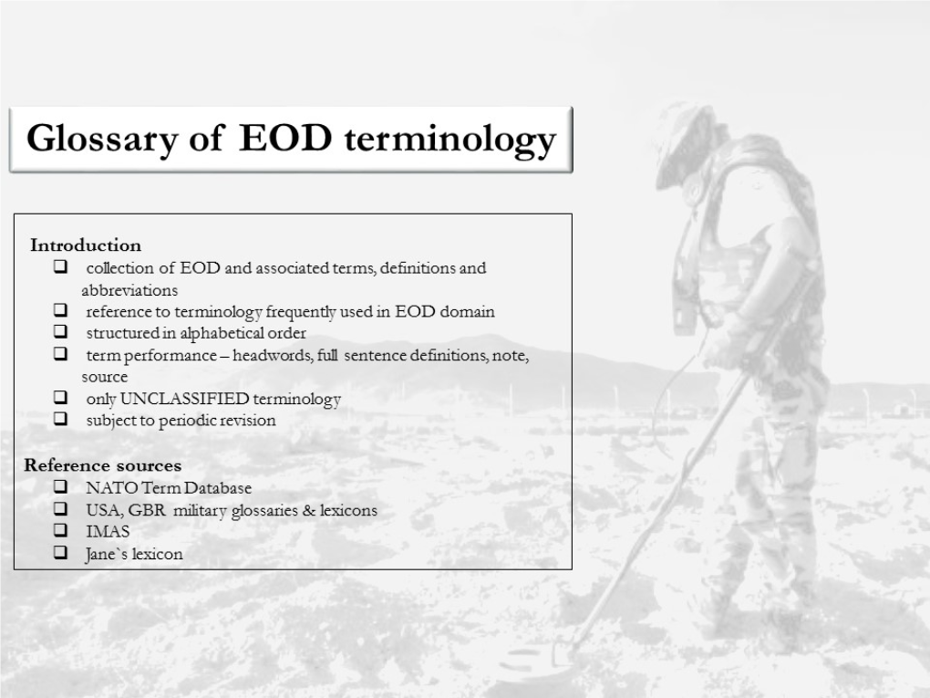 Informal Interorganizational Glossary of EOD Terminology