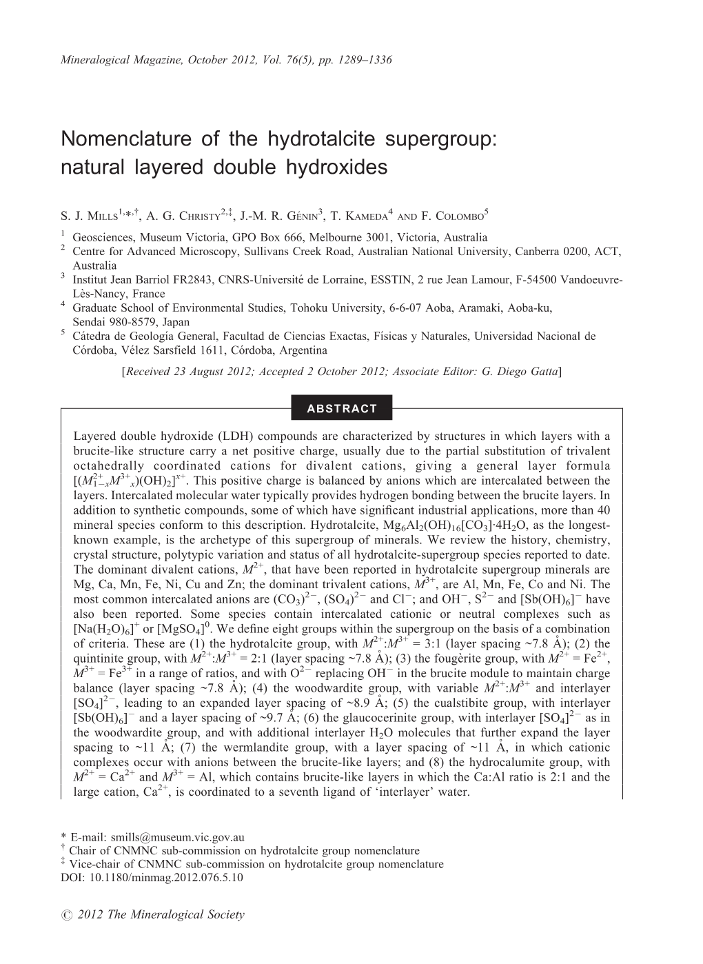 Nomenclature of the Hydrotalcite Supergroup: Natural Layered Double Hydroxides