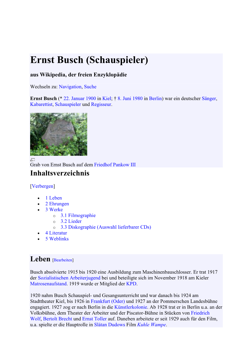 Ernst Busch (Schauspieler) Aus Wikipedia, Der Freien Enzyklopädie