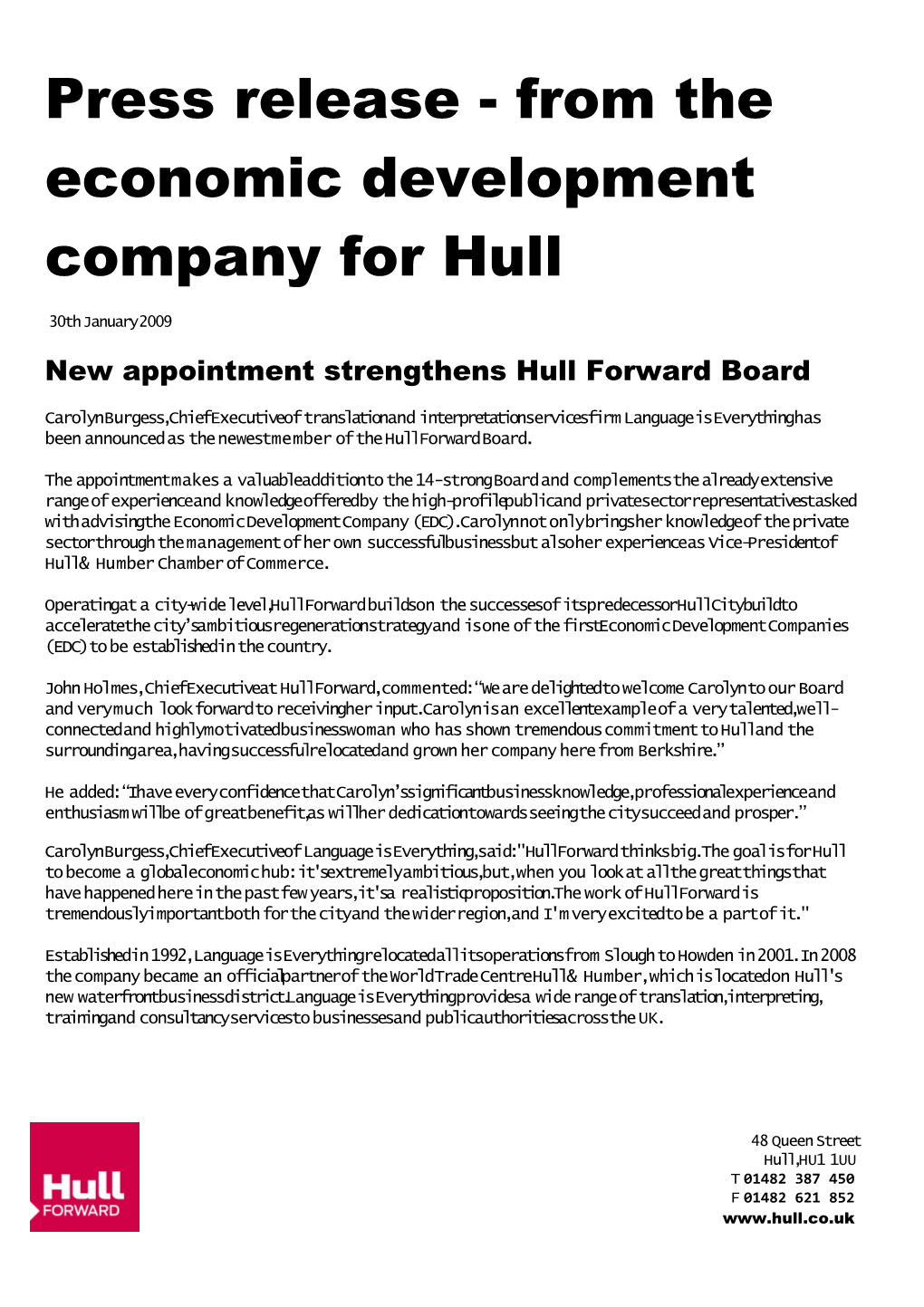 New Appointment Strengthens Hull Forward Board