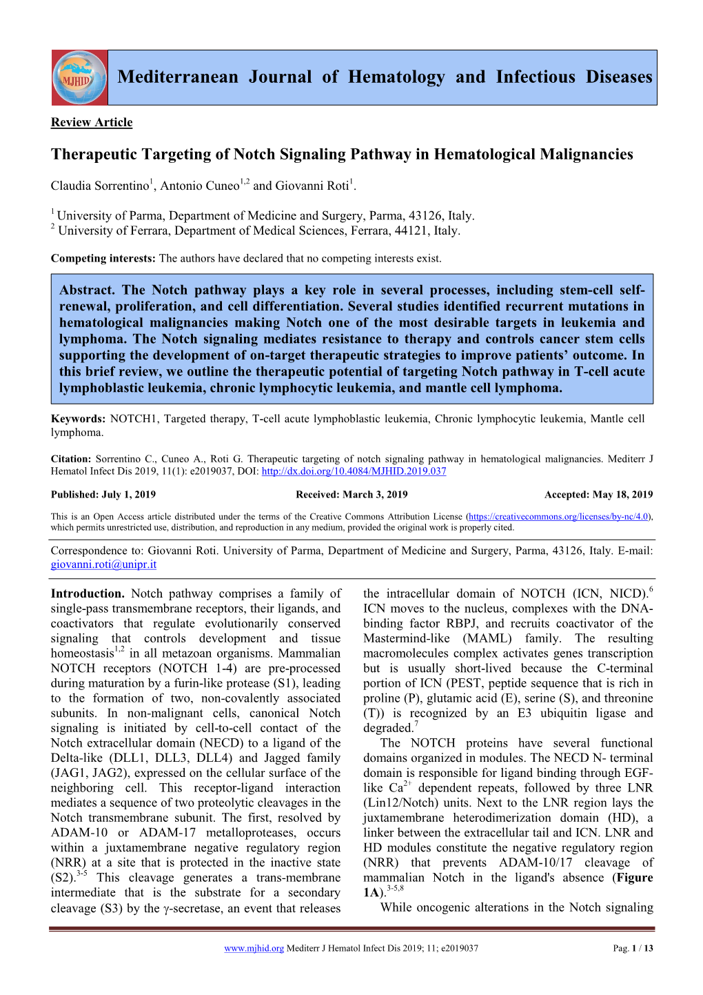 Therapeutic Targeting of Notch Signaling Pathway in Hematological Malignancies