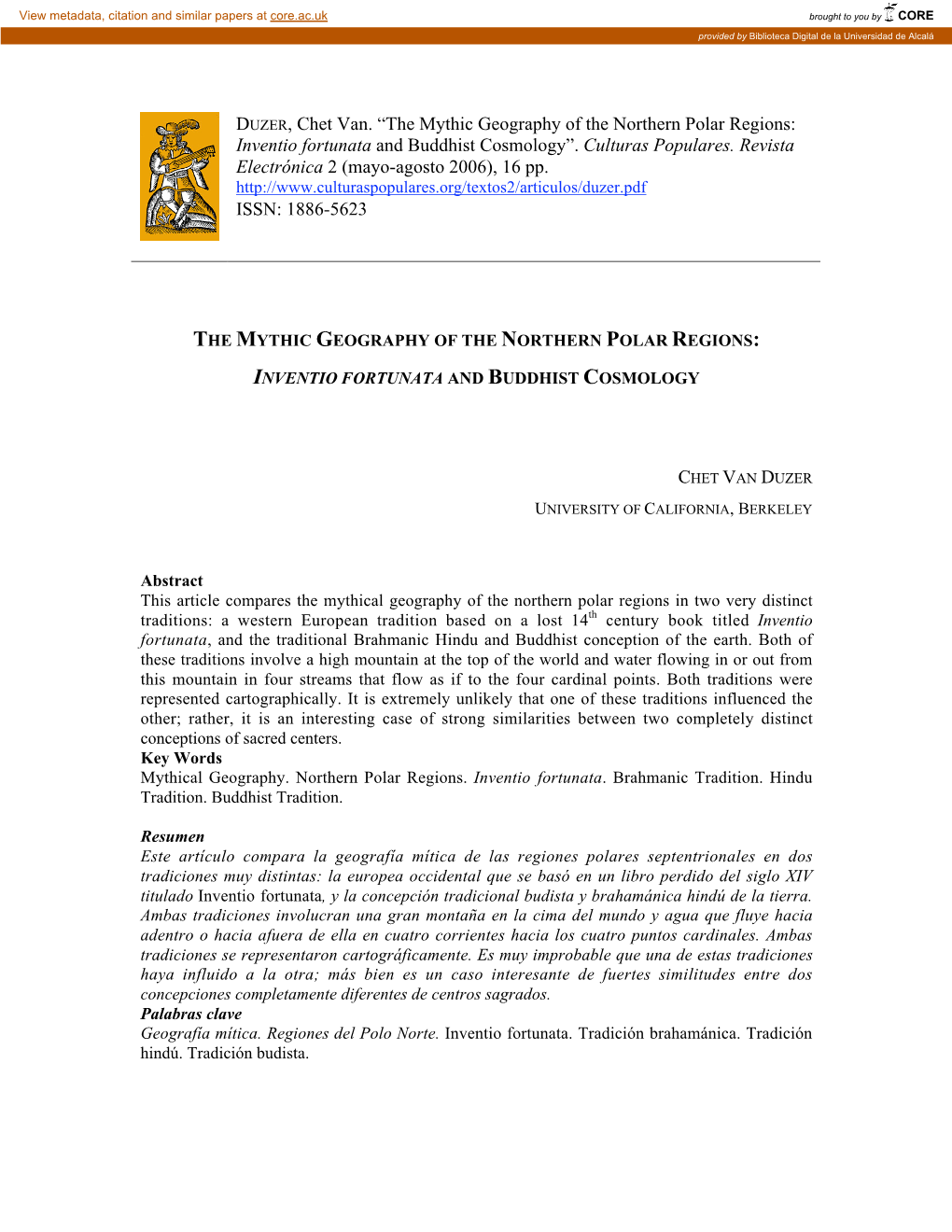 “The Mythic Geography of the Northern Polar Regions: Inventio Fortunata and Buddhist Cosmology”