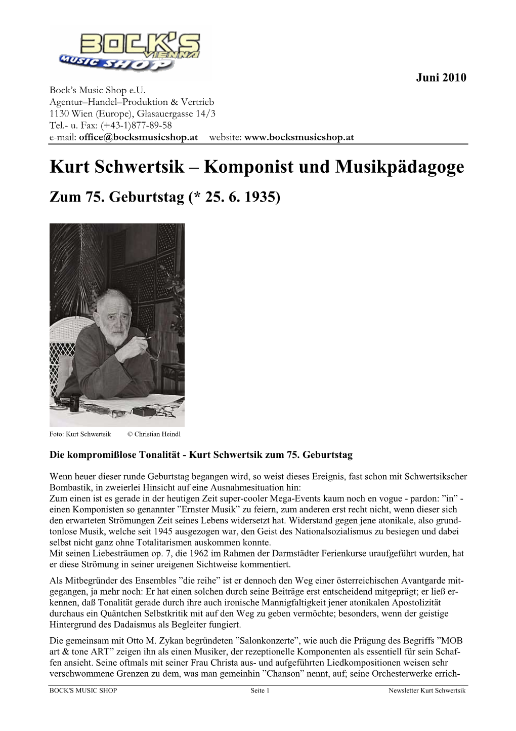 Newsletter Kurt Schwertsik