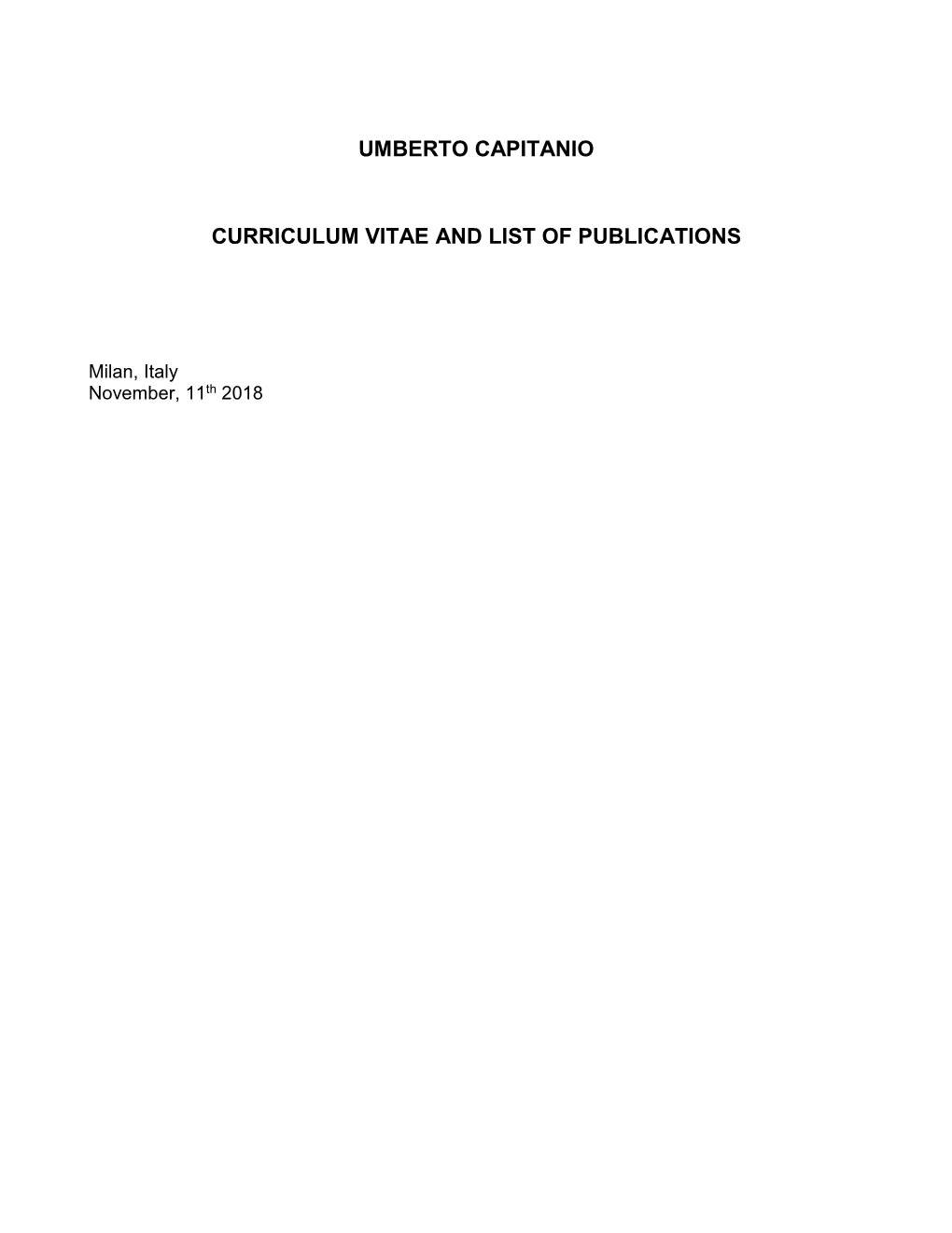 Umberto Capitanio Curriculum Vitae and List