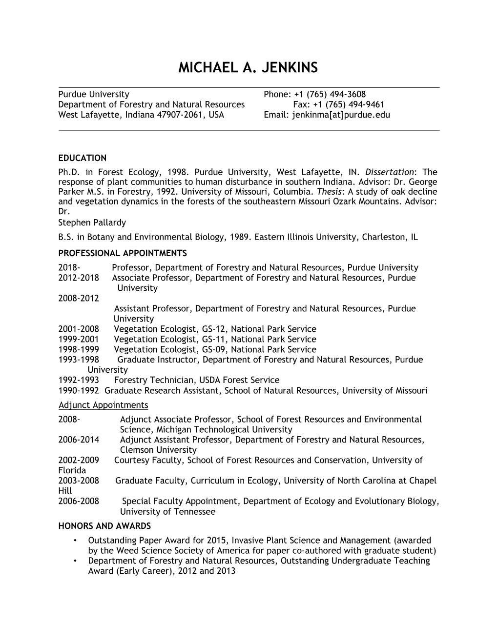 Michael A. Jenkins CV