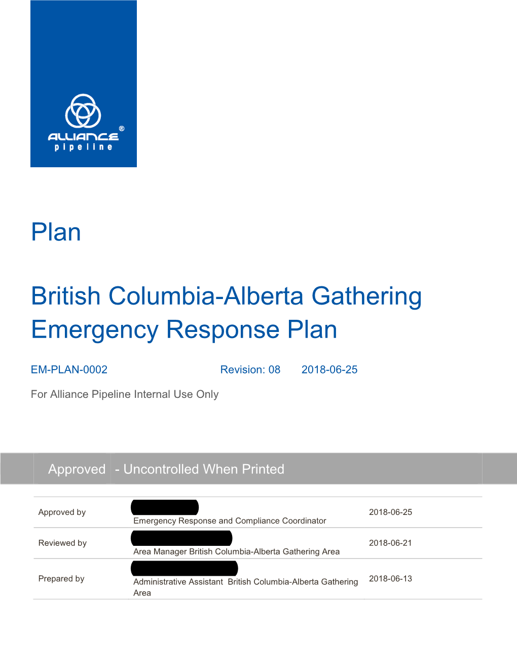 British Columbia-Alberta Gathering Emergency Response Plan