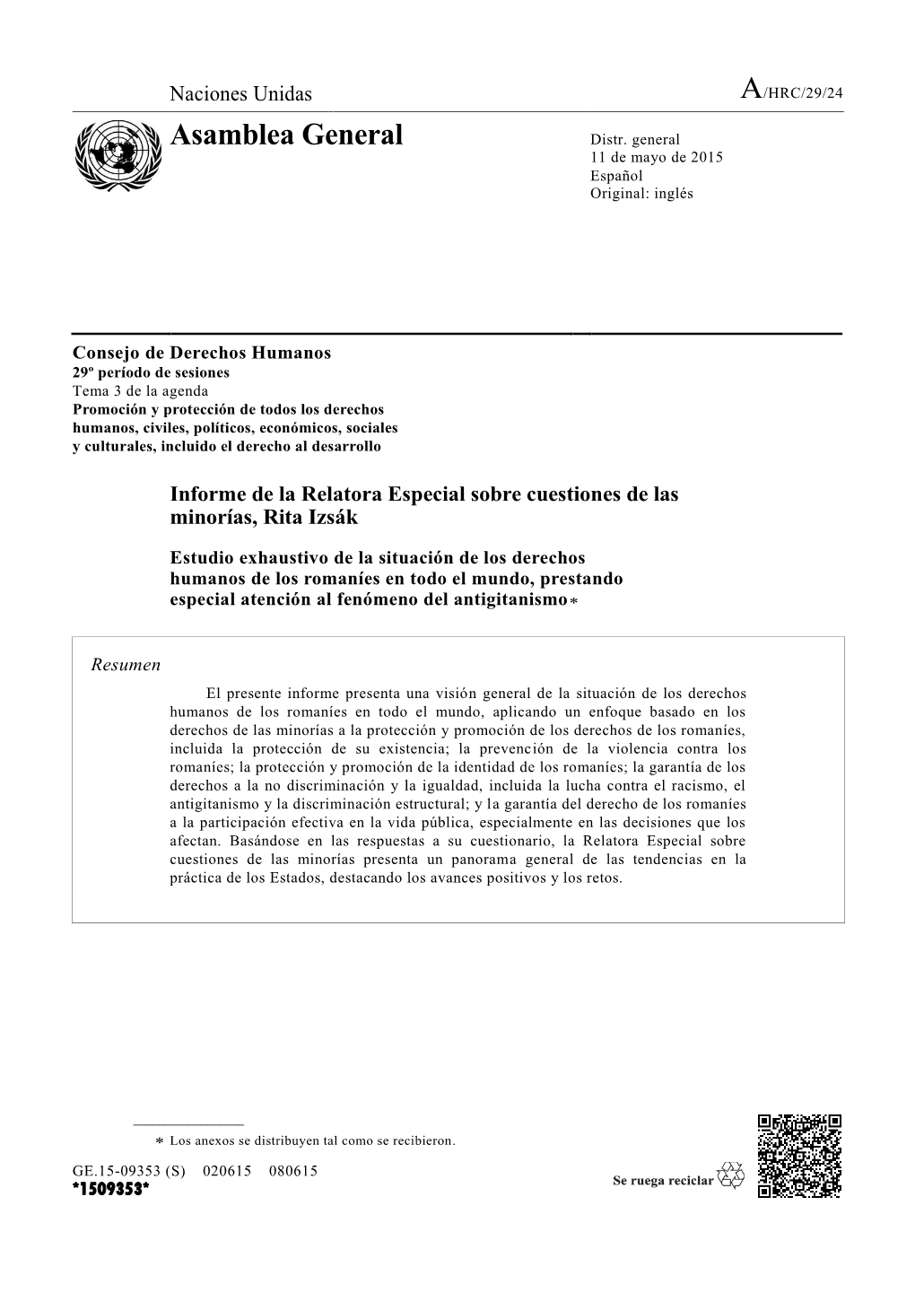 Comprehensive Study of the Special Rapporteur on Minority Issues On
