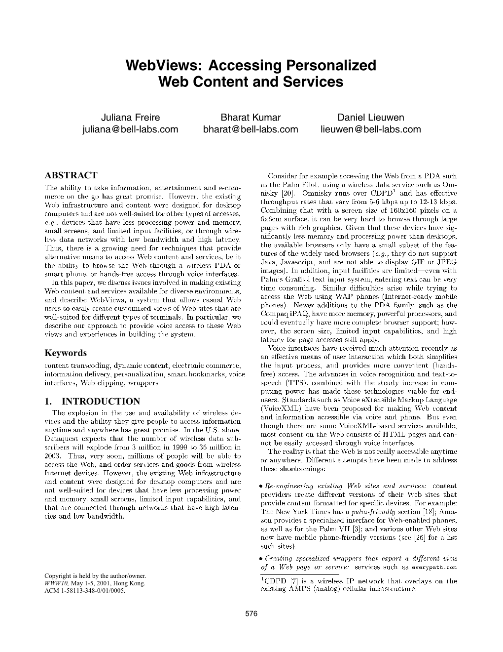 Webviews: Accessing Personalized Web Content and Services