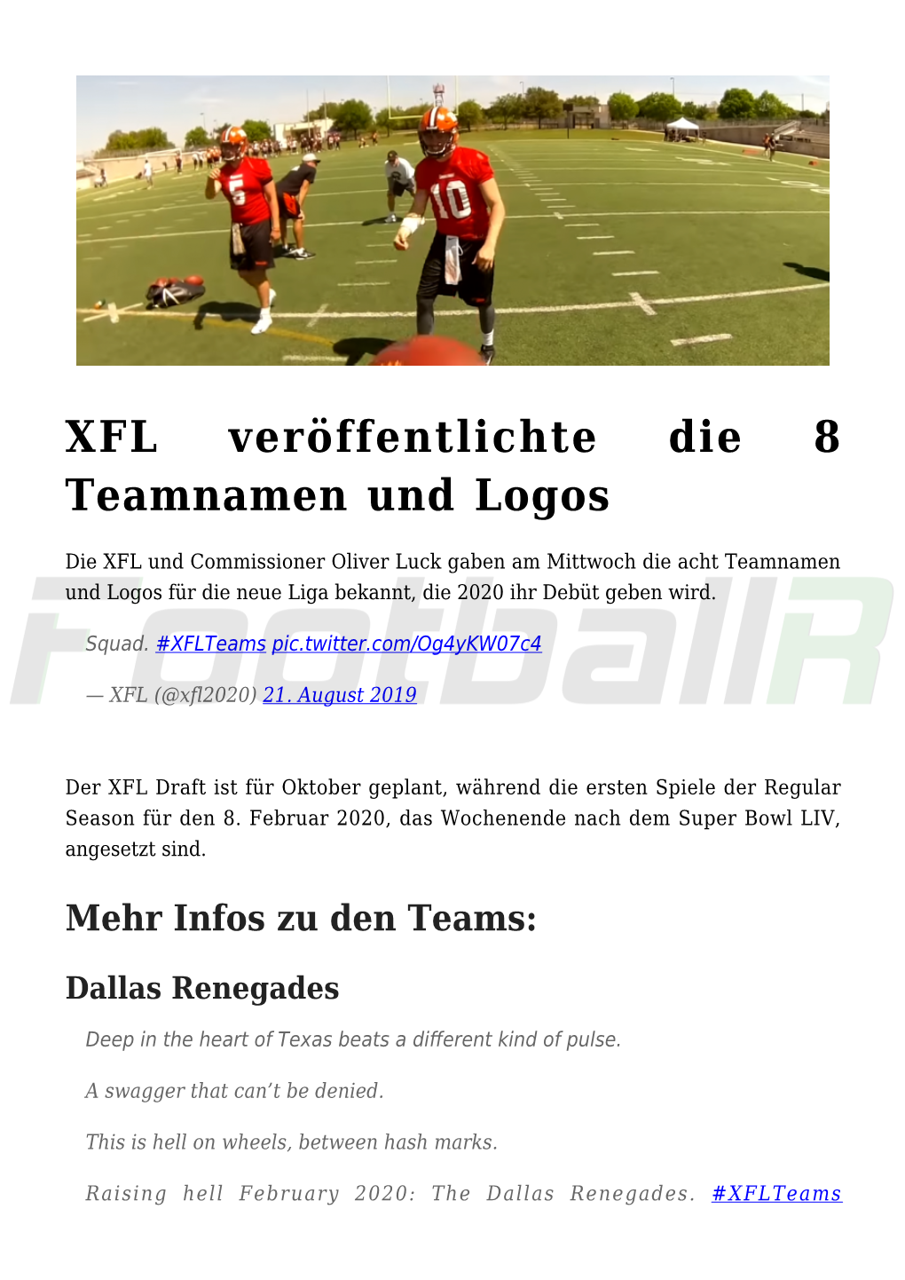 XFL Veröffentlichte Die 8 Teamnamen Und Logos