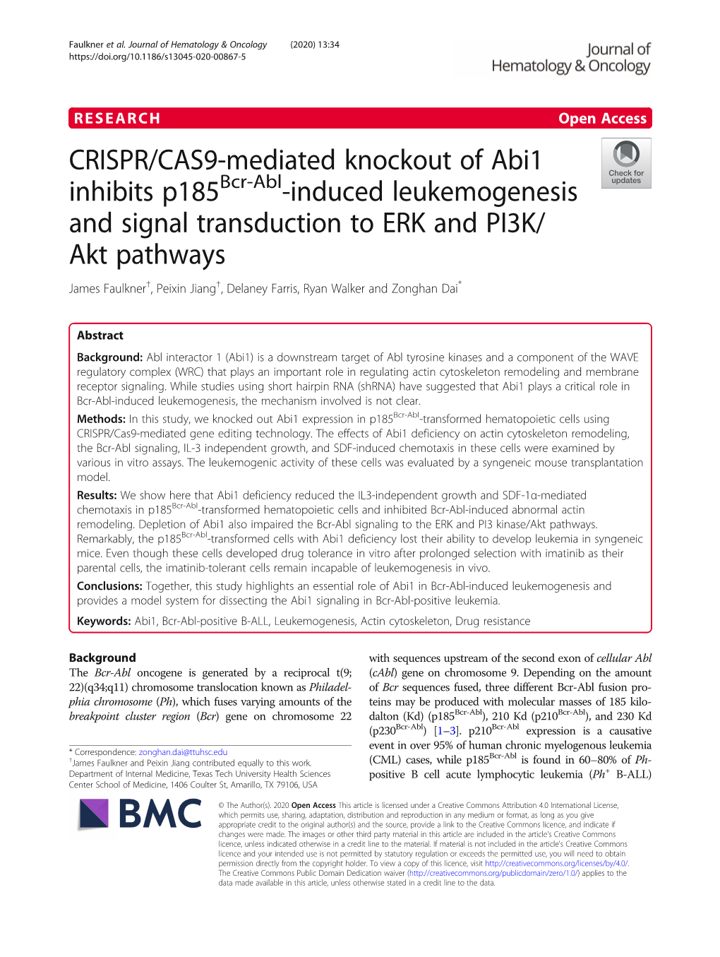 CRISPR/CAS9-Mediated Knockout of Abi1 Inhibits P185bcr-Abl-Induced