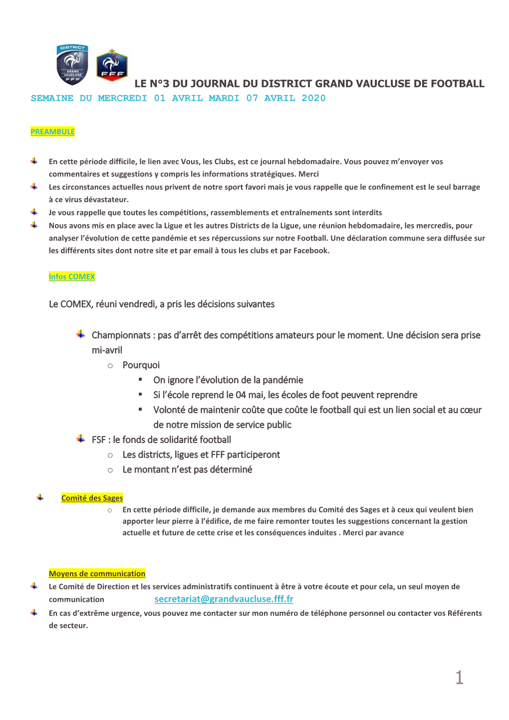 Le N°3 Du Journal Du District Grand Vaucluse De Football Semaine Du Mercredi 01 Avril Mardi 07 Avril 2020