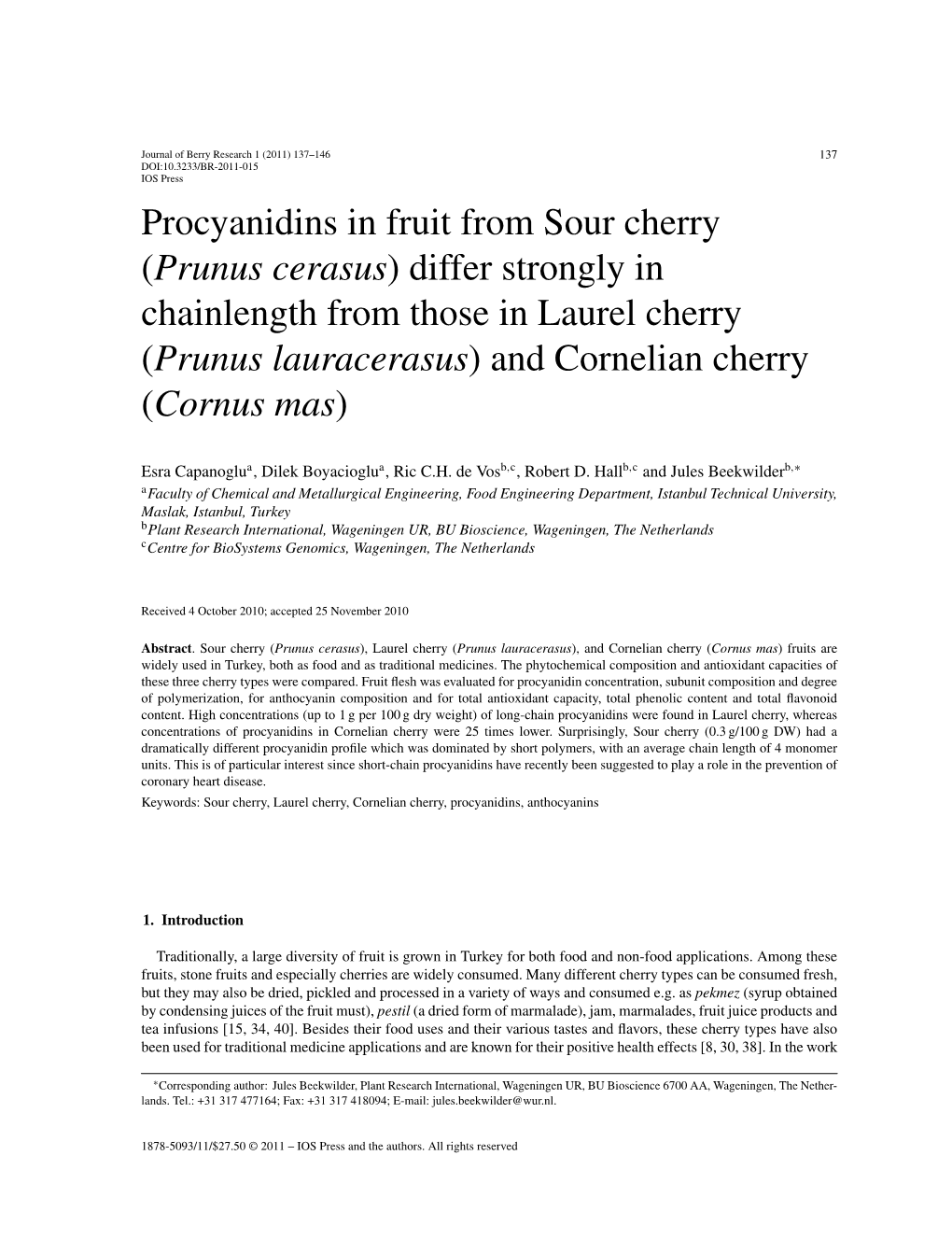 Procyanidins in Fruit from Sour Cherry (Prunus Cerasus)