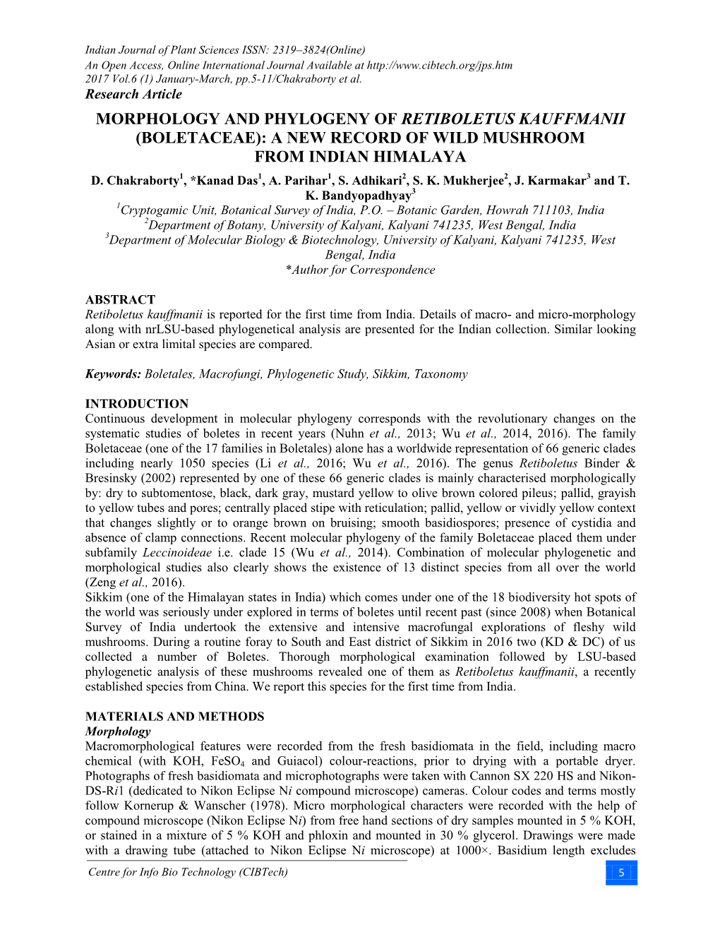 Morphology and Phylogeny of Retiboletus Kauffmanii (Boletaceae): a New Record of Wild Mushroom from Indian Himalaya D