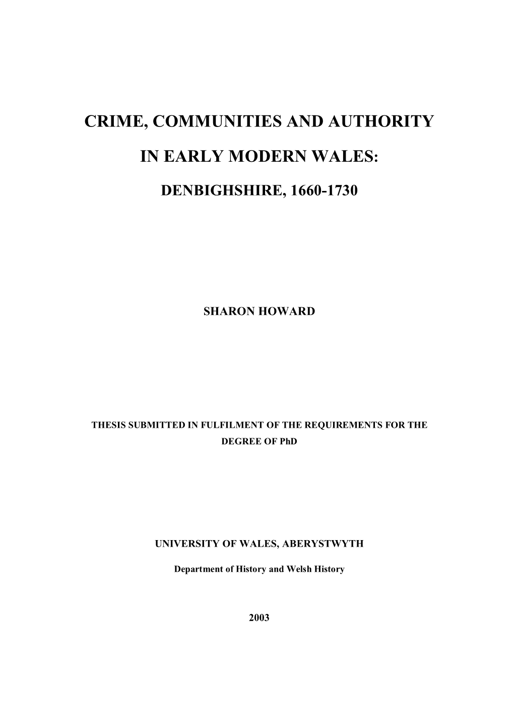 Crime, Communities and Authority In