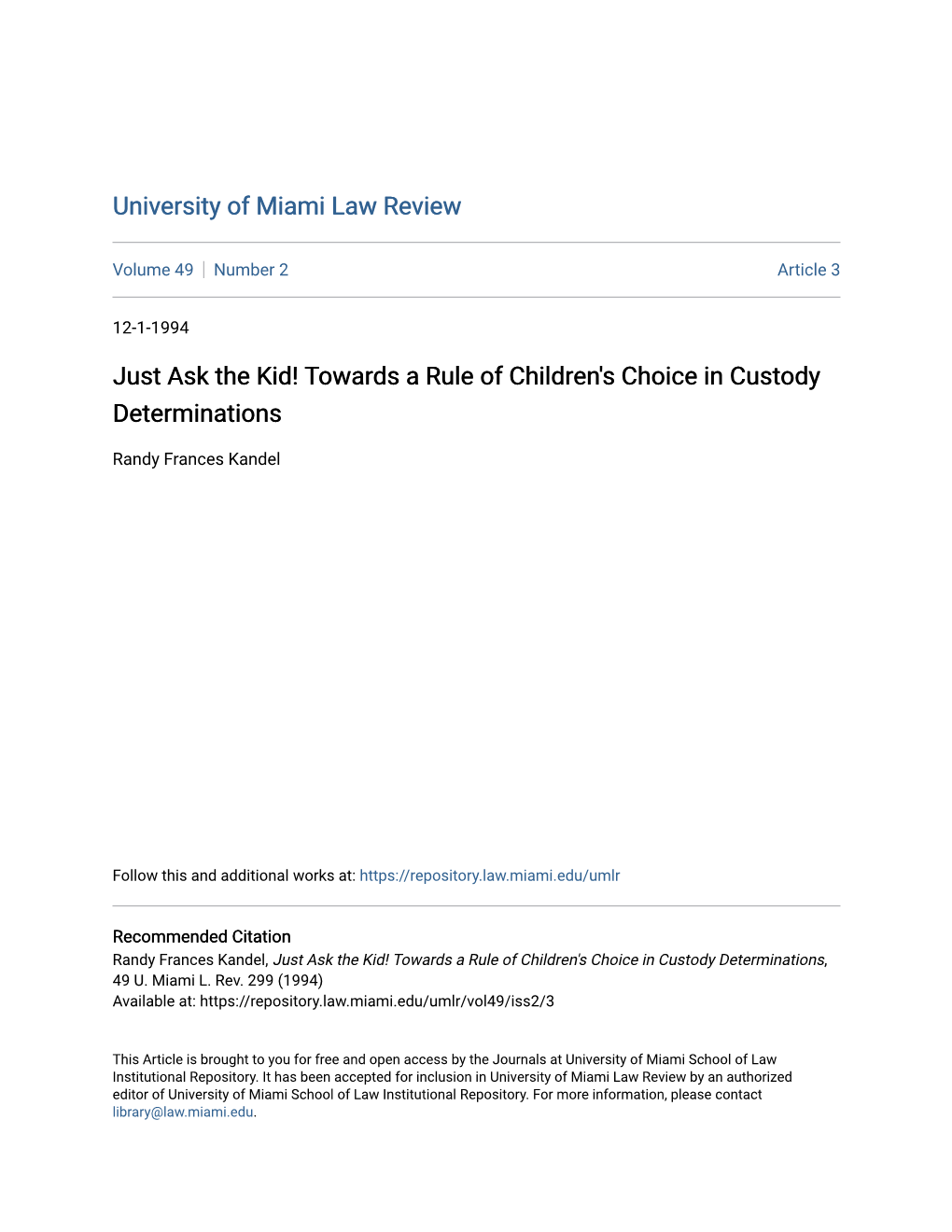 Towards a Rule of Children's Choice in Custody Determinations