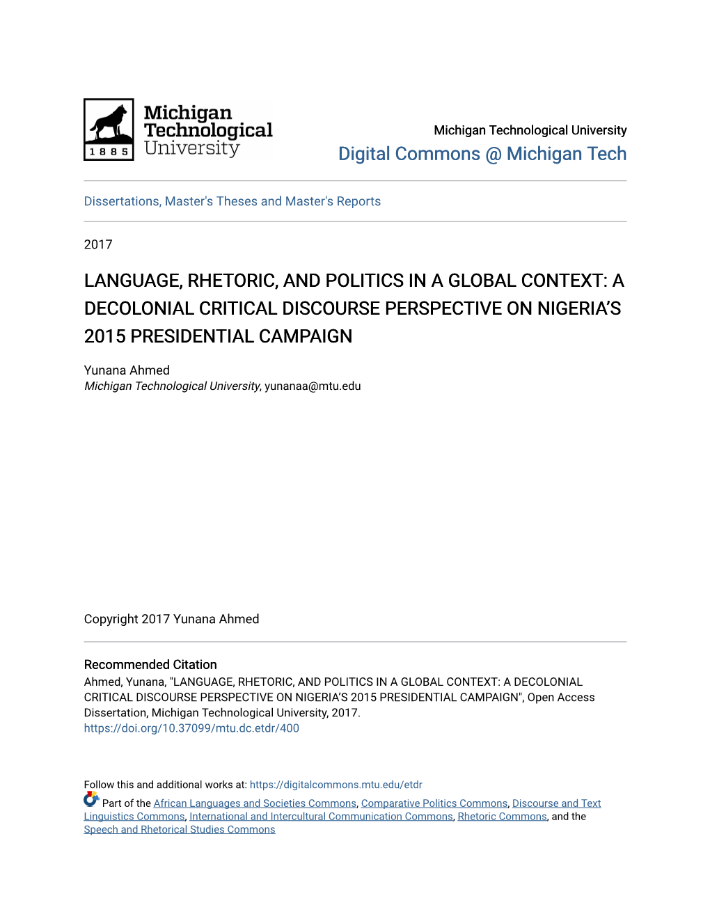 Language, Rhetoric, and Politics in a Global Context: a Decolonial Critical Discourse Perspective on Nigeria’S 2015 Presidential Campaign