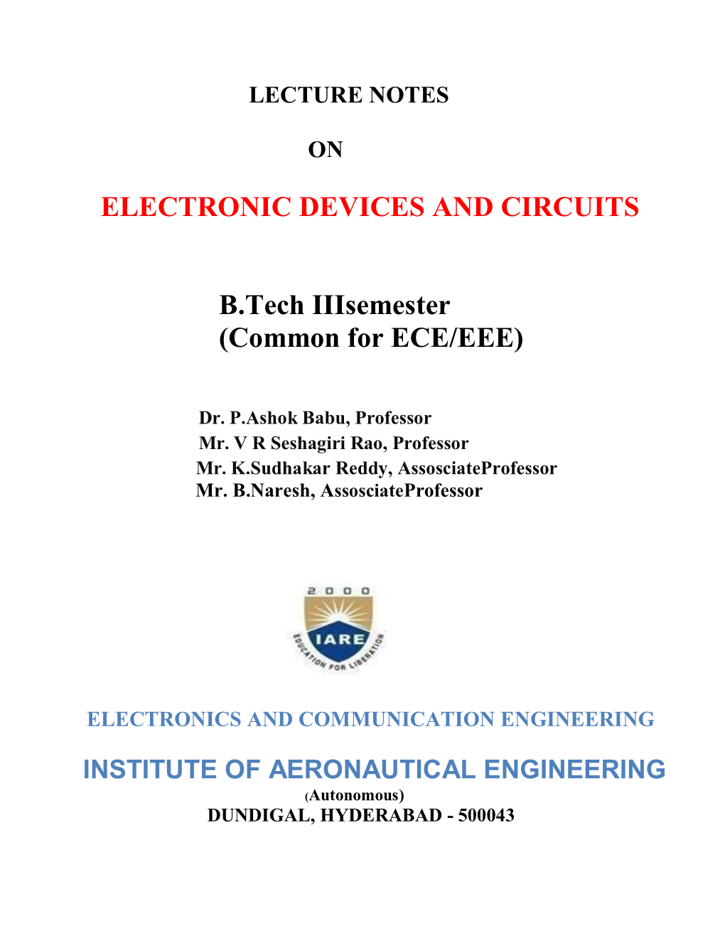ELECTRONIC DEVICES and CIRCUITS B.Tech Iiisemester