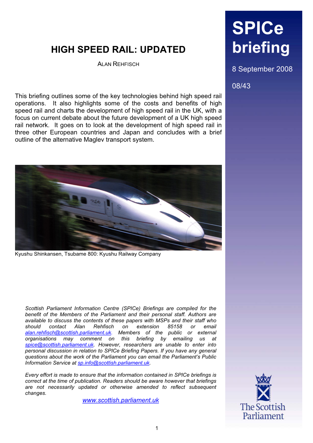 HIGH SPEED RAIL: UPDATED Briefing