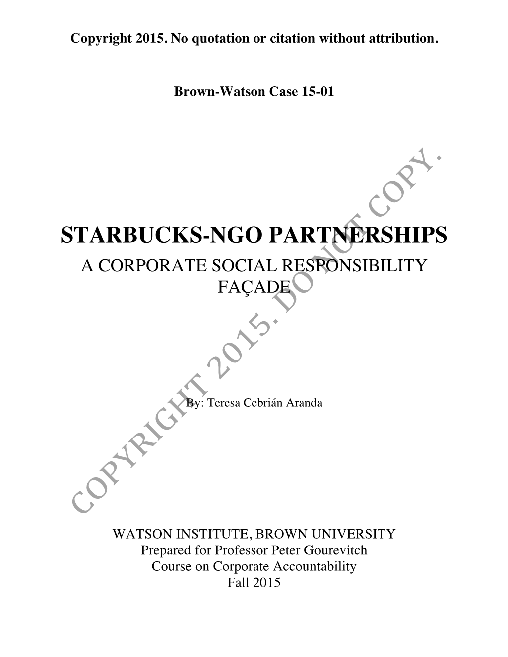 Starbucks-Ngo Partnerships a Corporate Social Responsibility Façade