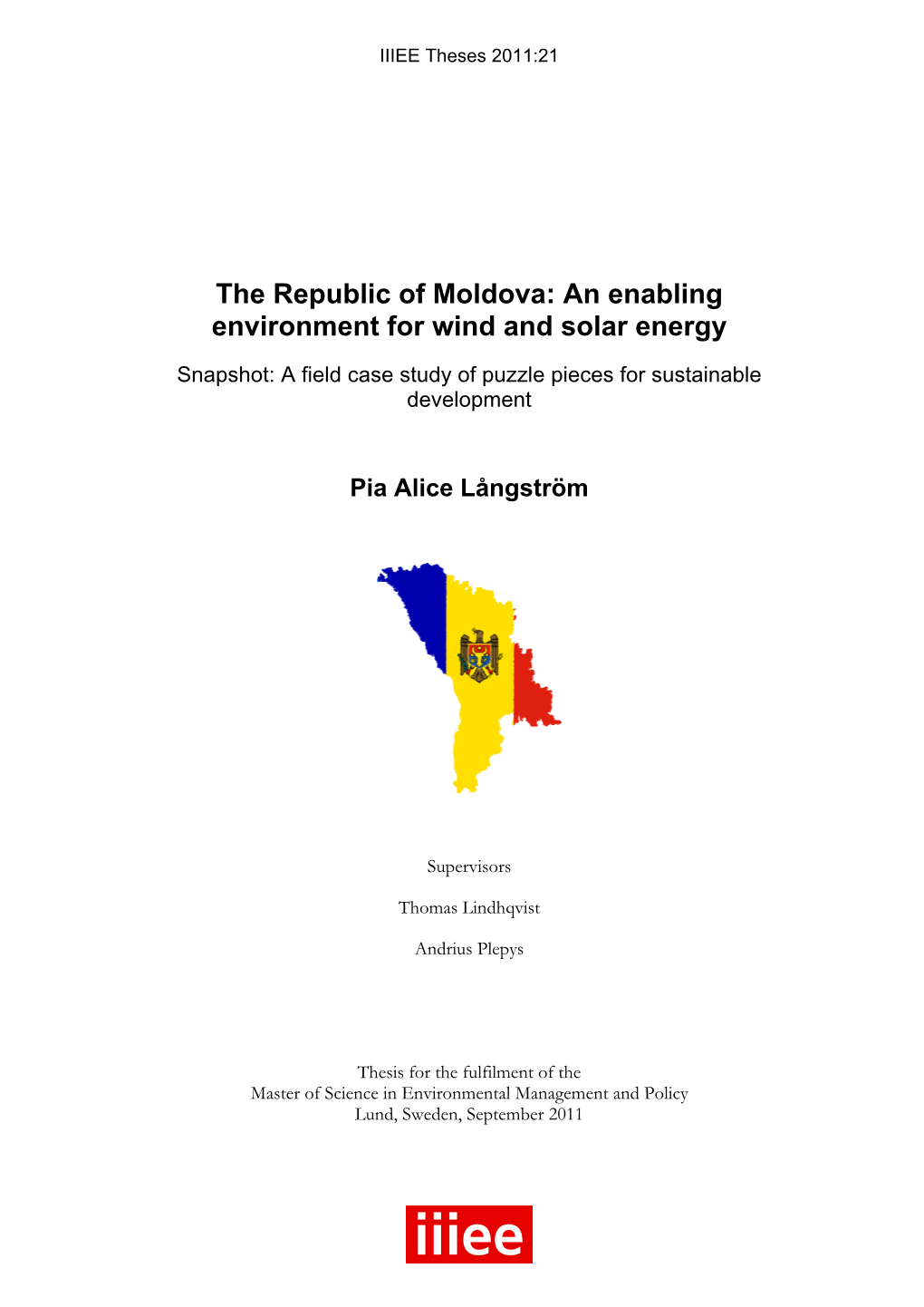 The Republic of Moldova: an Enabling Environment for Wind and Solar Energy